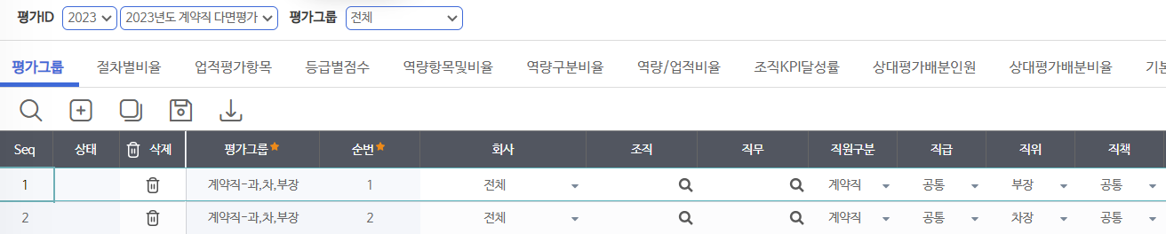 평가그룹 화면